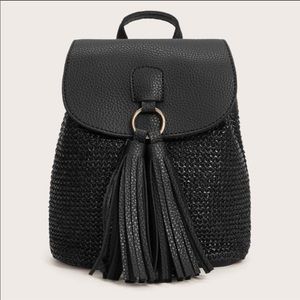 FIONNA Black Straw mini Backpack